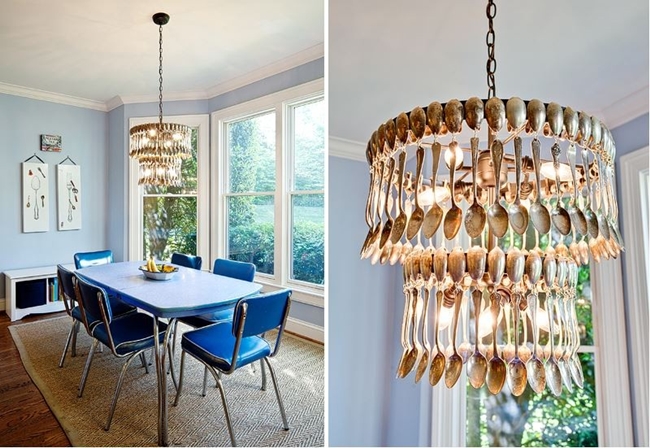 creative DIY chandelier made with recycled spoons