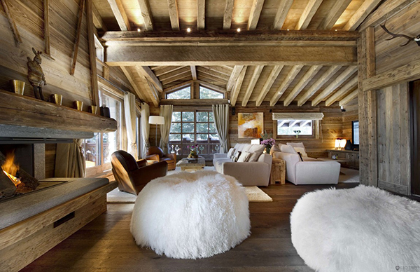 Large fluffy ottomans give a wintry softness to the room 