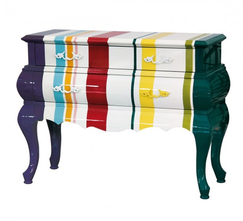 A colorful chest of drawers.