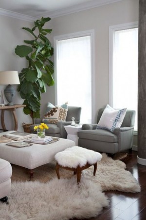 Sheepskin stool and rug lend soft texture