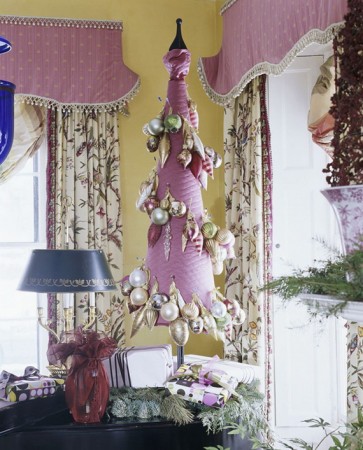 A festive pink Christmas tree.