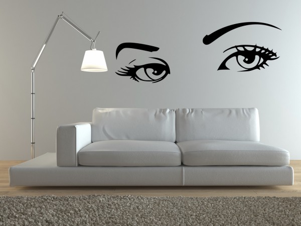 An eye wall sticker in a living room.