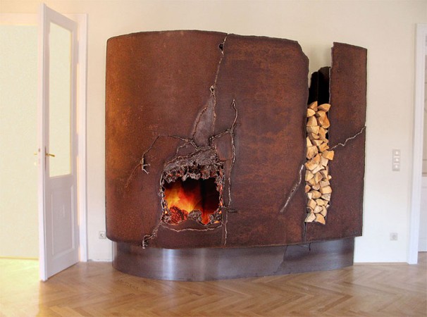 No mantel needed with this artisan fireplace