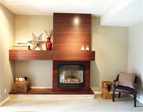 Beautiful wood tones highlight this fireplace mantel