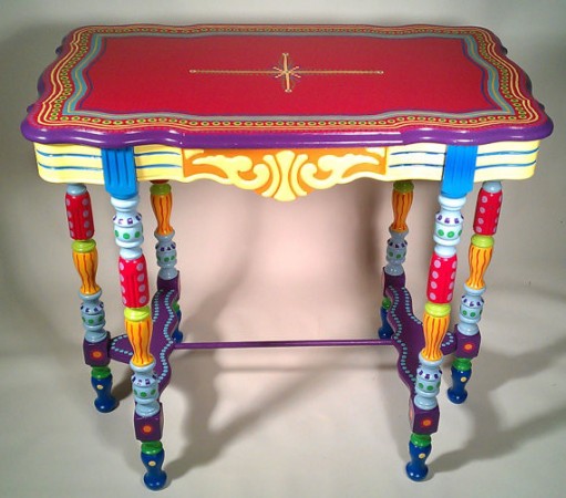 Multi-colored painted table