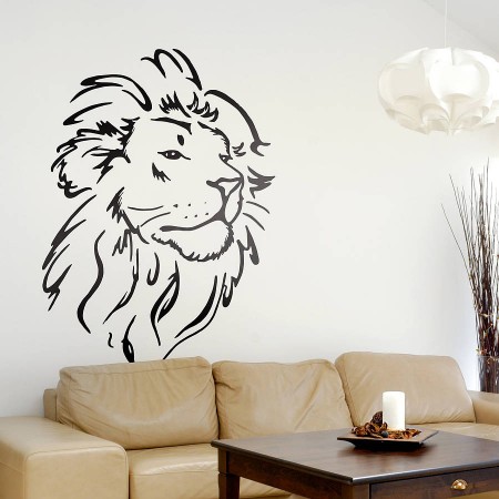 A lion head wall sticker in a living room.