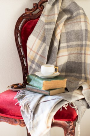 A plaid blanket adds a layer of charm