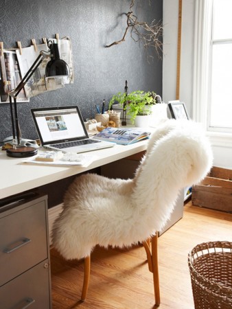 Sheepskin chair is an unexpected softness at a desk 
