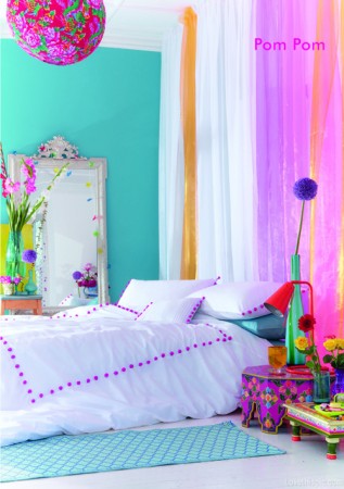 A boldly decorated bed.