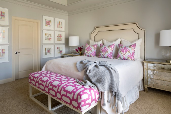 Color and form enhance this sophisticated feminine bedroom