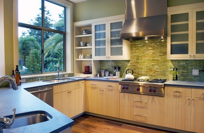 Pretty green tile kitchen backsplash