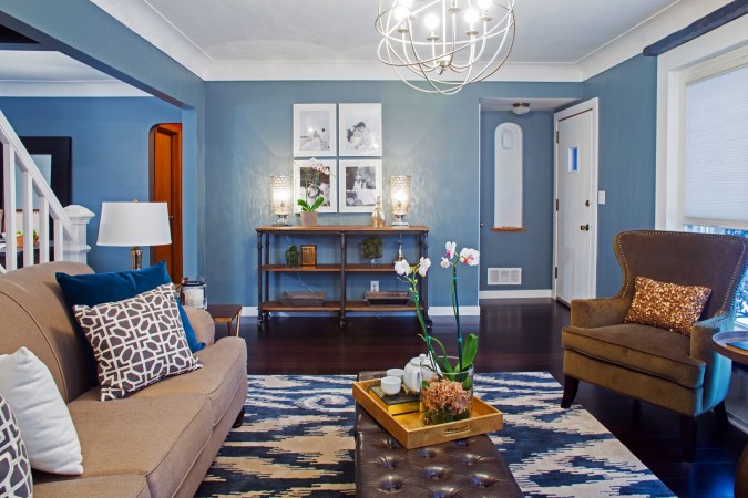 How to Refresh Your Living Room After the Holidays with a blue rug.