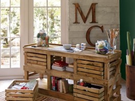 Wood crates repurposed into a desk or craft work center