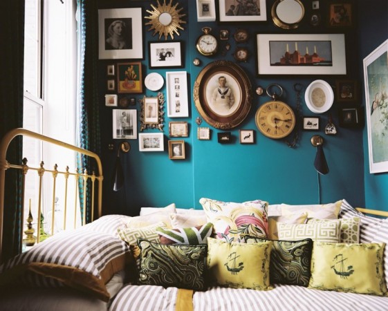 Eclectic and colorful gallery wall