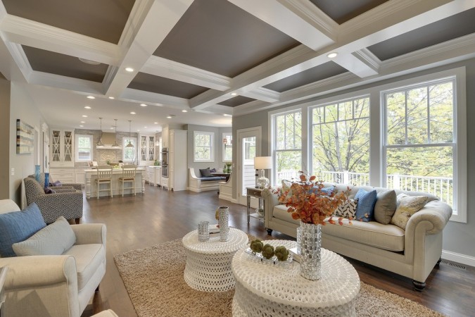 Beautiful airy living room in open floor plan