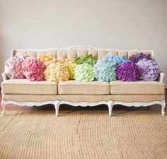 Frilly pastel rainbow throw pillows (regenblog).