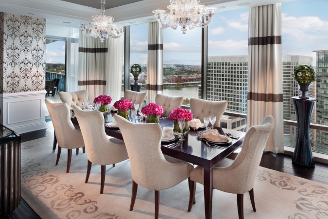 The Formal Dining Room Is Making a Comeback with a view of the city.