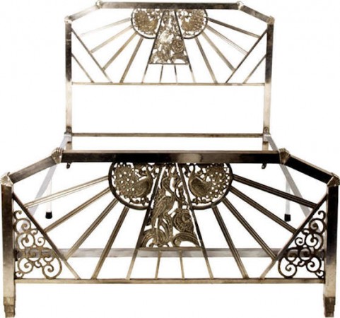 Art deco bed frame with ornate Gatsby-style design.