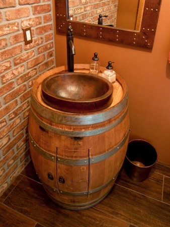 A barrel as bathroom vanity