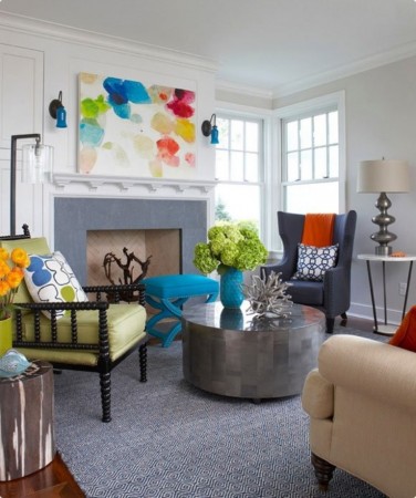 Fun and colorful accessories enliven this space