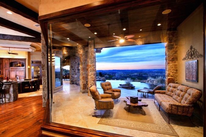 A luxurious living room with a breathtaking view of the mountains.