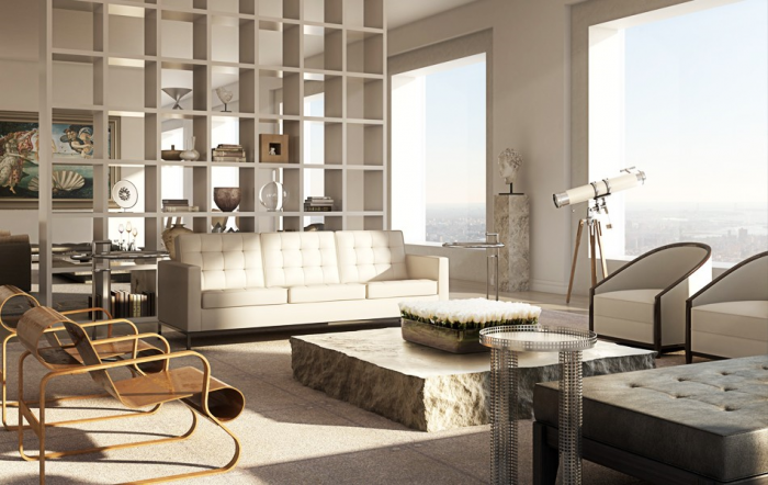 A living room with a breathtaking view of the city.