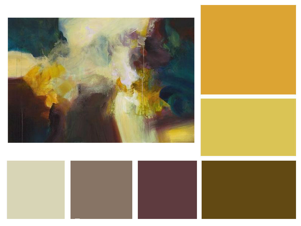 A custom color palette inspired by art pieces featuring yellow, brown, and orange tones.