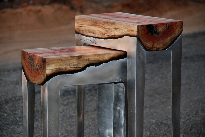 Metal and wood combine to form unique tables 