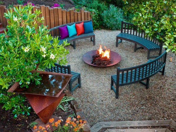 Beautifully landscaped fire pit area