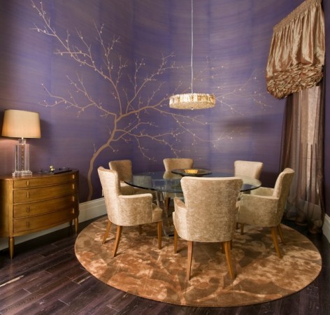 How Dining Out Can Inspire Your Home Design: A purple dining room with a round table and chairs.