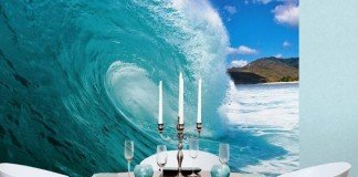 Dine by the ocean with ocean waves wall mural