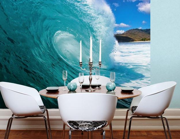 Dine by the ocean with ocean waves wall mural