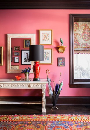 Bright pink walls for a bold foyer