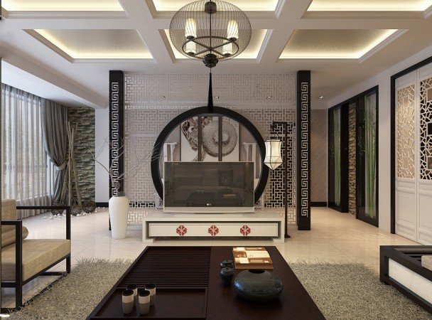 Chinese interior design style for living room.