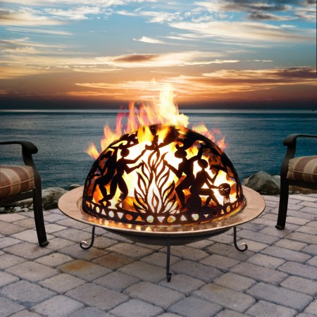 A fire pit with chairs that heats up your backyard landscape.