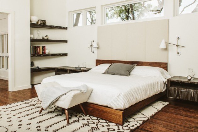 The Mid-Century Modern Bedroom with bookshelves.