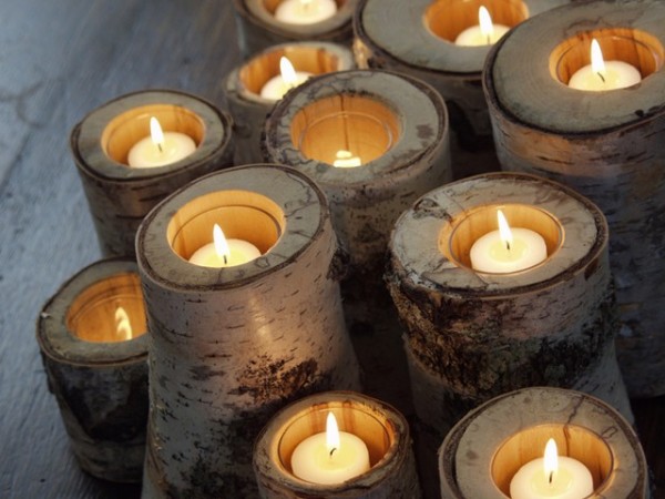 Birch log candleholders