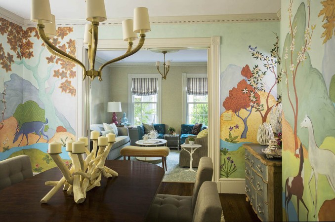 Wall mural is a blooming surprise in this dining room