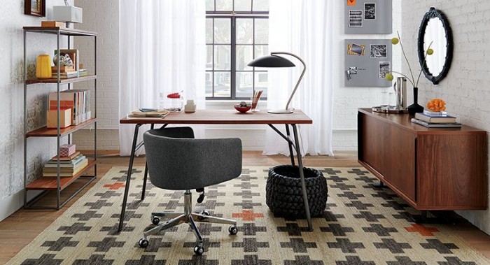 The Mid-Century Modern Home Office with a black and white checkered rug.