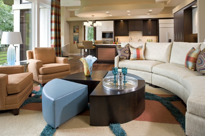 Curved sofa sets the room design 