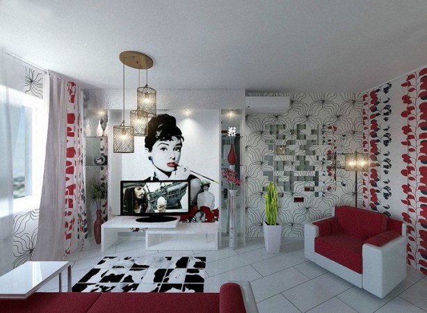 Sophisticated living room with a picture of a woman.