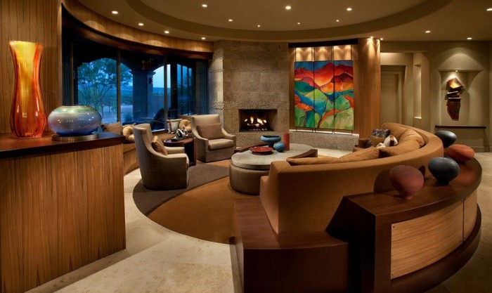 Beautiful modern room with curved sofas