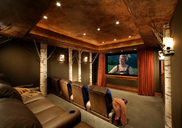 Birch logs accent home theater