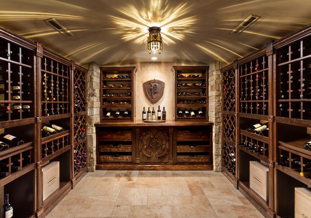 A creative wine cellar with many bottles of wine.
