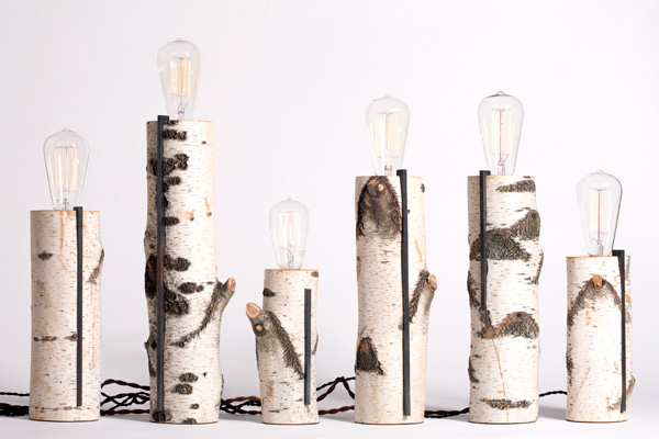 Birch logs made into lamps 