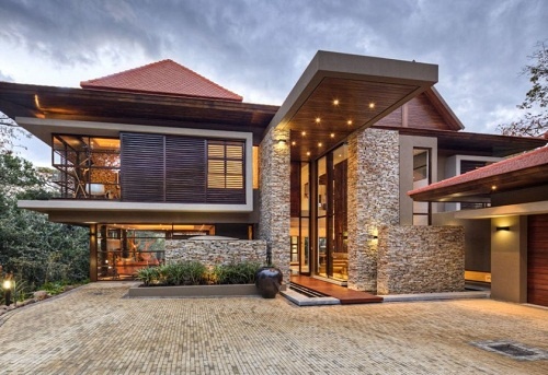 Wood and stone modern home