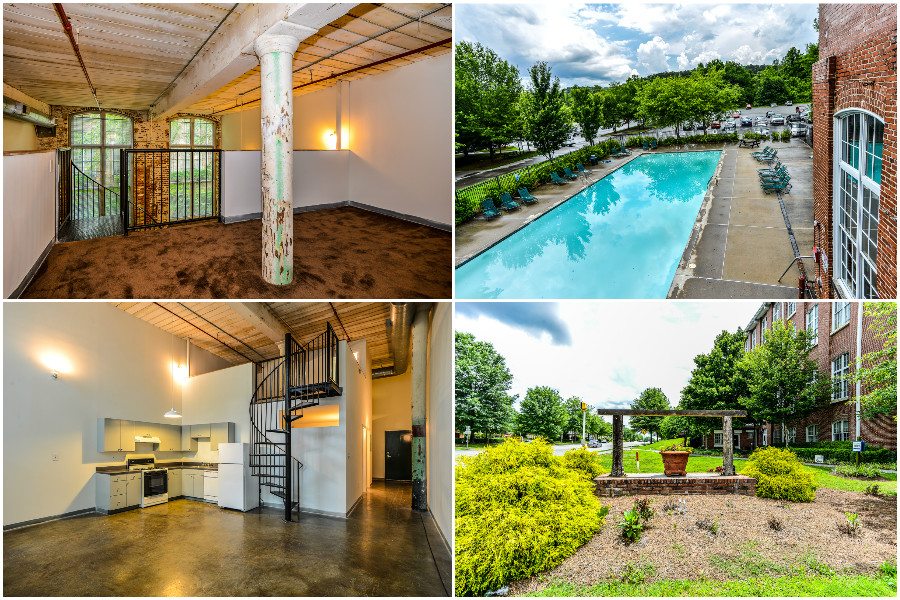 A collage of Atlanta apartments featuring a swimming pool.