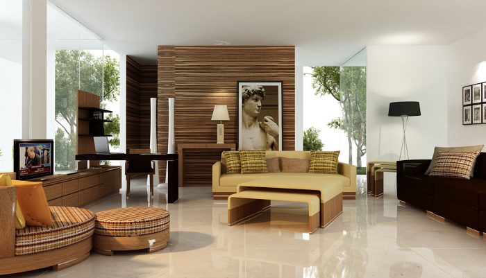 An image of a living room showcasing sculptural elements in interior design.
