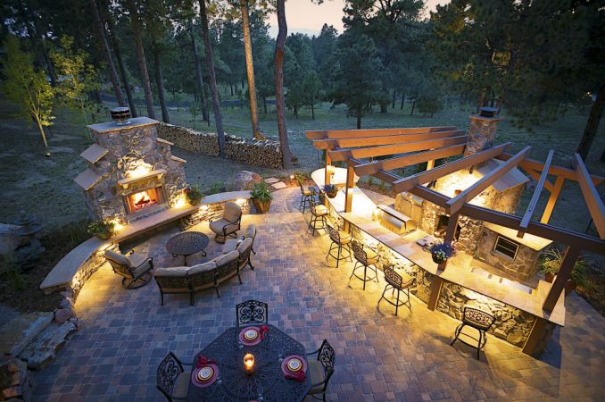 Lighting enhances this outdoor space 
