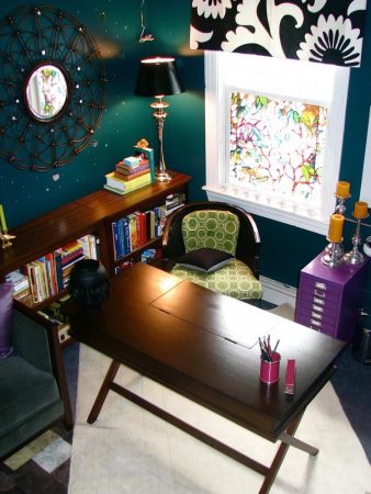Deep wall color enhances this home office 